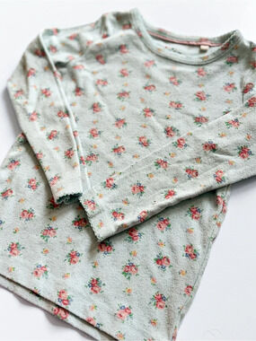 Mini Boden Long Sleeve Pointelle Top Floral Tee Gray & Pink